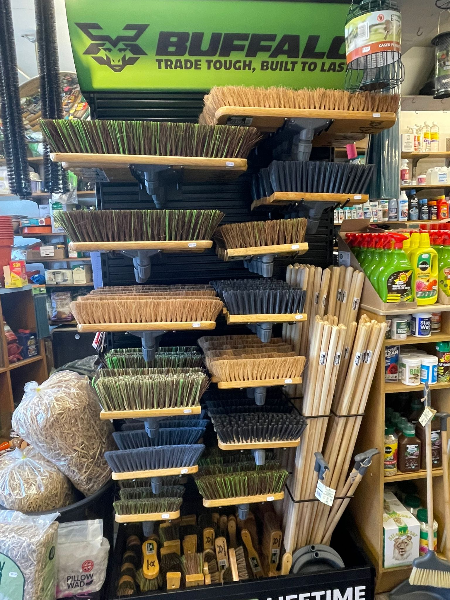 Buffalo brooms, brushes and seasonal garden sundries