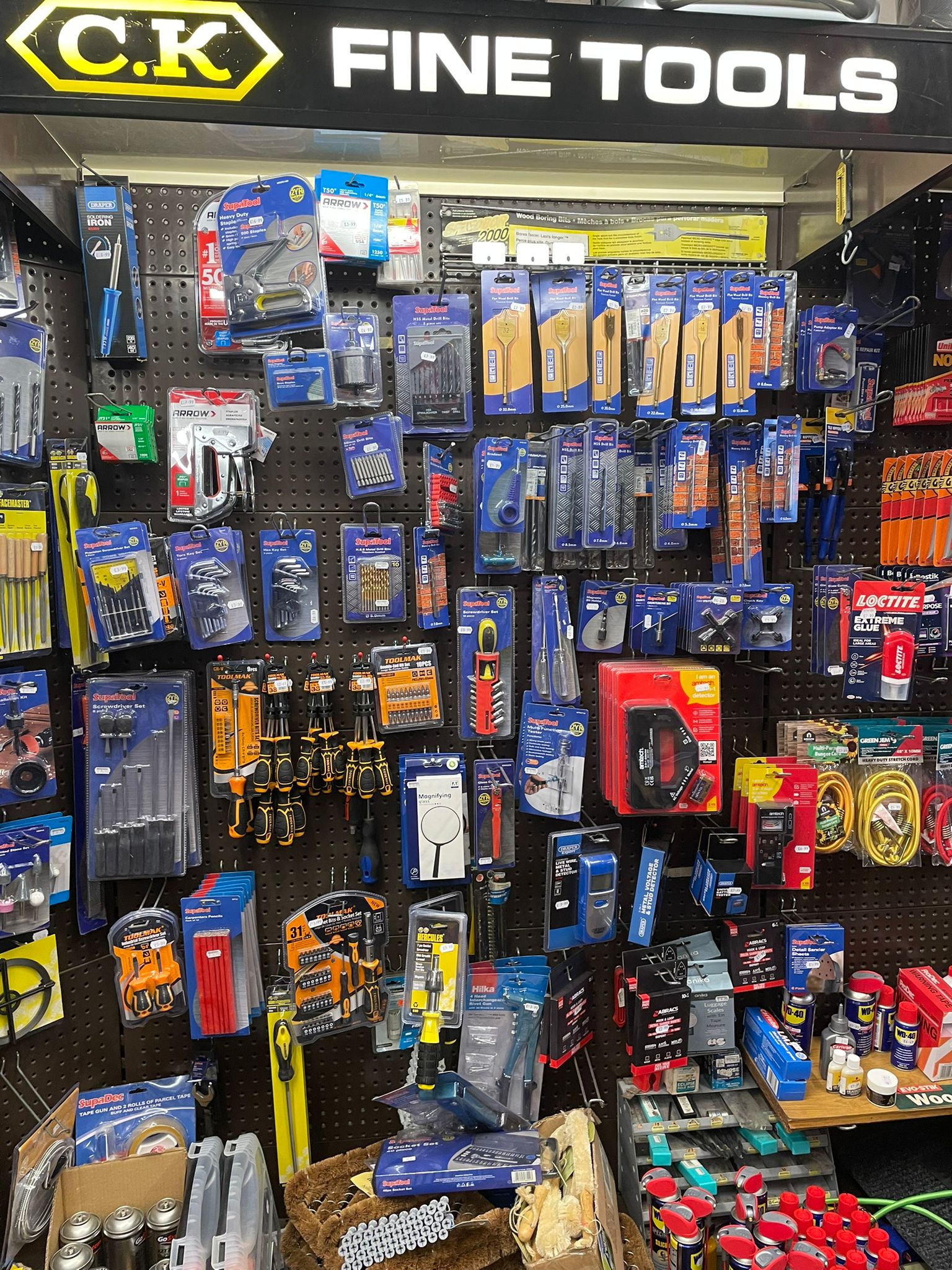 C.K tools, drill bits and fixings display